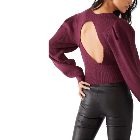 Free People Saffron Top in Pomegranate Wine Small NWT NEW Puff Sleeve Open Back - Picture 8 of 14